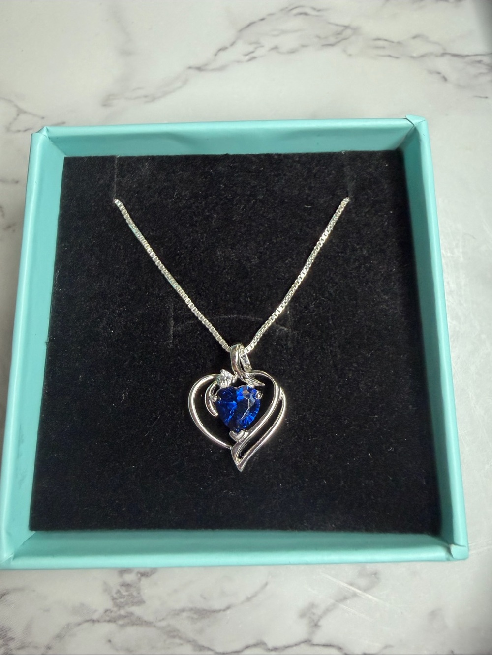 925 Sterling Silver Blue Sapphire Necklace